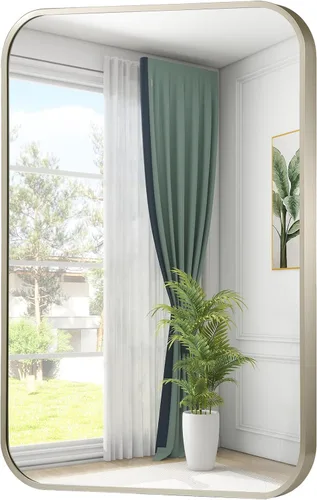 Miniatura 18 de Espejo de pared negro de 20 x 30 pulgadas para baño, espejo con marco de metal cepillado con esquina redondeada, espejo rectangular de tocador