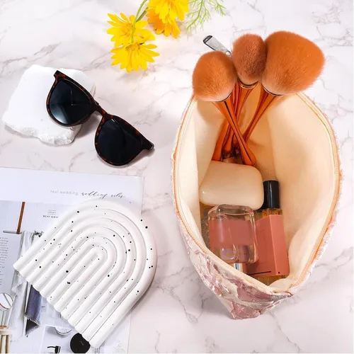 Miniatura 2 de URSKYTOUS Bolsa de maquillaje de flores de viaje, bolsas grandes para cosméticos florales para mujer, bonita bolsa de maquillaje con cremallera