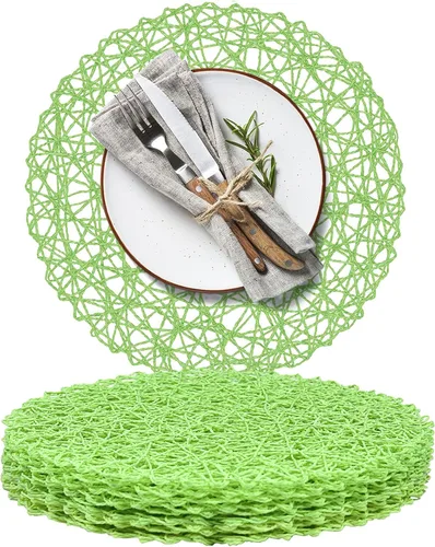 Miniatura 38 de AHHFSMEI Juego de 6 manteles individuales redondos trenzados de papel, naturales, antideslizantes, resistentes al calor, para mesas de comedor, Beige