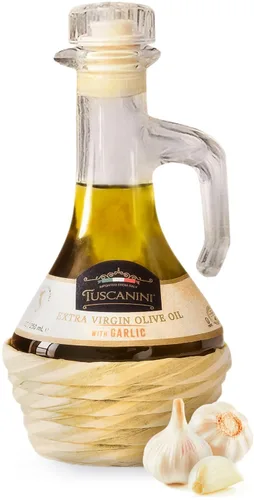 Tuscanini Aceite de oliva virgen extra con infusión de ajo, 8.5 fl oz, importado de Italia, prensado en frío, sabor lujoso, todo natural, sin OMG,