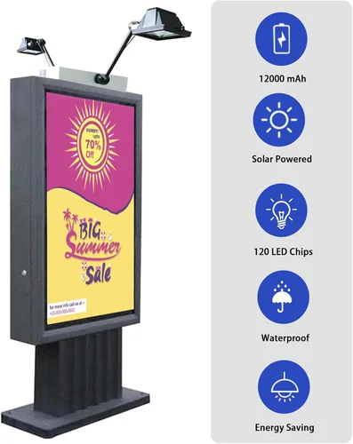 Miniatura 3 de Luces solares de cartelera para exteriores, 120 LED luz de letrero súper brillante, impermeable, 12000 mAh luz comercial para bienes raíces