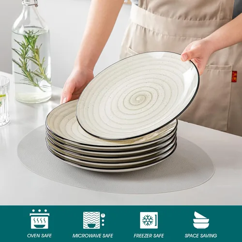 Miniatura 4 de vancasso Bonbon - Juego de 6 platos llanos de cerámica de 10.5 pulgadas, platos grandes para cocina, microondas y lavavajillas, cuencos de servir
