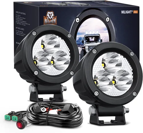 Nilight Focos LED Redondos de 3 Pulgadas para Motocicleta, 2 Unidades, Focos LED Antiniebla Puntuales de 1550LM con EMC Integrado, Luz Auxiliar de