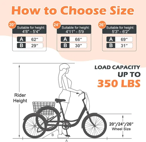 Miniatura 6 de MOONCOOL Triciclos para adultos de 3 ruedas y 7 velocidades, triciclos para adultos de 20/24/26 pulgadas, bicicleta de 3 ruedas con cesta para Plume