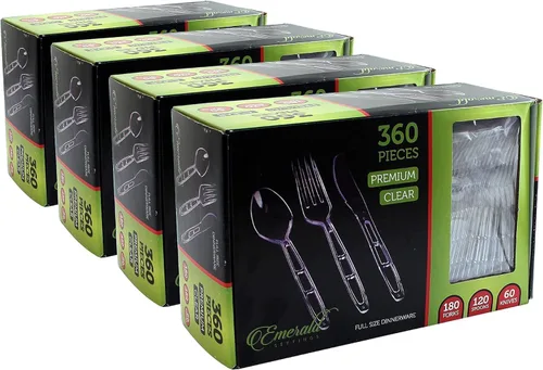 Miniatura 13 de Party Bargains - Cubiertos de plástico transparente 2,160 piezas: 1,080 tenedores, 720 cucharas, 360 cuchillos. Argyle Design - Juego de cubiertos