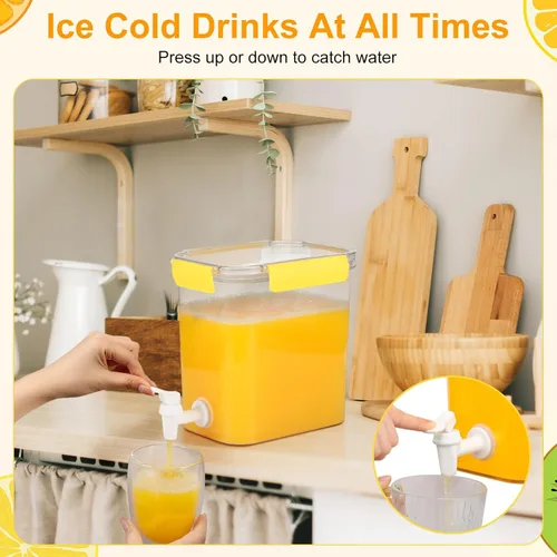 Miniatura 5 de Mumufy Juego de 3 dispensadores de bebidas de plástico para fiestas, dispensador de bebidas para refrigerador con espita recipiente de limonada