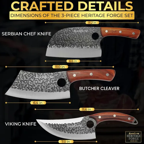 Miniatura 2 de SliceElite Cuchillo de carnicero profesional forjado a mano (juego de cuchillos de carnicero de 3 piezas con asas de madera de arena)