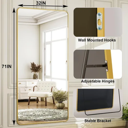 Miniatura 5 de HARRITPURE - Espejo grande de 71 x 32 pulgadas, espejo de longitud completa con soporte, espejo de cuerpo completo para piso, con marco rectangular