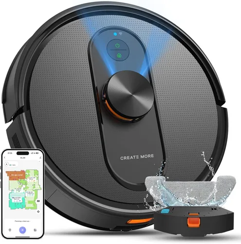 Aspiradora robot y trapeador con mapeo, aspiradoras robóticas de navegación LiDAR con 5000 Pa, recarga automática, control Wi-Fi/App/Alexa, zonas