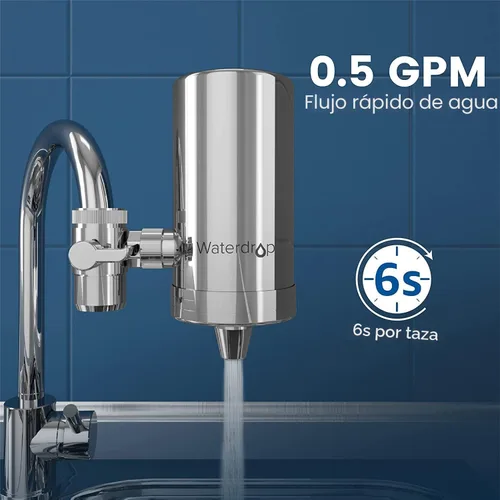 Miniatura 8 de Waterdrop Filtro de agua para grifo de fregadero, acero inoxidable giratorio de 360°, purificador de agua certificado NSF para fregadero de cocina