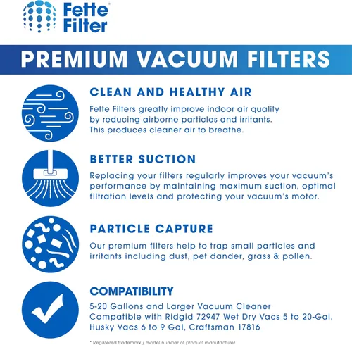 Miniatura 6 de Fette Filter - Filtro de repuesto VF4000 para aspiradora de 5 a 20 galones y más grande, compatible con aspiradoras Ridgid 72947 en seco húmedo de 5