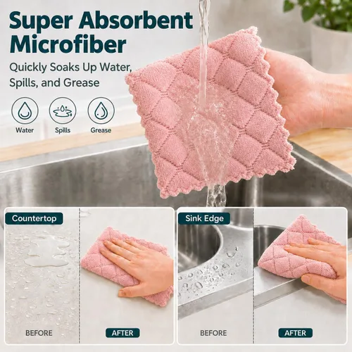 Miniatura 4 de kimteny Paquete de 12 Paños de Cocina para Platos, Paños de Cocina Premium, Paños de Cocina de Terciopelo Coral Superabsorbentes, Antiadherentes al