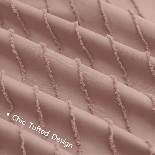 Miniatura 5 de JELLYMONI Funda de Edredón Tamaño Twin Rosa Ahumado - Juego de Funda de Edredón a Rayas Boho de 3 Piezas de Poliéster con Textura Bohemia Copetuda
