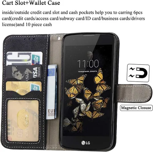 Miniatura 2 de Asuwish Funda tipo cartera para LG Phoenix 2/K8 2016/Escape 3/K350N, funda de cuero de lujo para teléfono con ranura para tarjeta de crédito, Negro