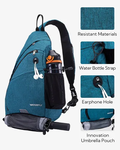 Miniatura 4 de WATERFLY - Mochila con eslinga, bandolera pequeña, bolsa de hombro para hombres y mujeres, para viajes, ciclismo, senderismo, mochila de día Azul