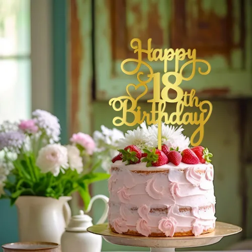 Miniatura 15 de Decoración de pastel de feliz cumpleaños 50, decoración acrílica dorada de doble cara, para decoración de pasteles de feliz cumpleaños 50