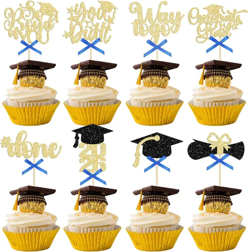 Miniatura 24 de Gyufise 1 paquete de decoración de pastel de graduación 2025 con purpurina de felicitaciones clase de 2025, decoración de pastel de diploma 2025