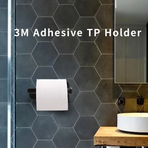 Miniatura 5 de Soporte de papel higiénico autoadhesivo, soporte de pared para baño y baño, sin perforaciones, SUS304 inoxidable, color negro mate