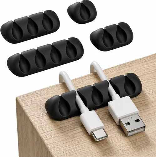 GLUIT Organizador de cables para escritorio, soporte de cables para mesita de noche, organizador de cargador, clips adhesivos de alambre de