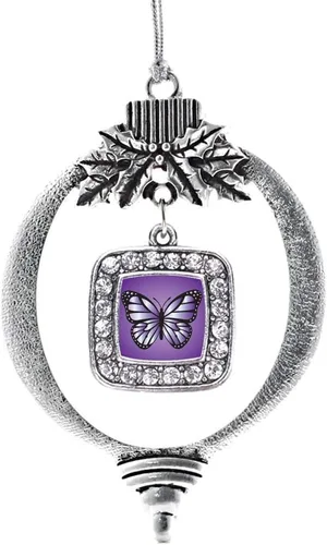 Miniatura 100 de Inspired Silver - Nana púrpura - Adorno de Navidad plateado - Adorno cuadrado para árbol de Navidad con circonita cúbica - Decoración colgante