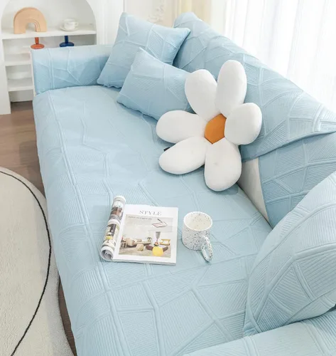 Miniatura 6 de vctops Funda de sofá bordada de color sólido para sofá, funda acolchada de algodón para sofá modular, suave y antideslizante para perros, niños