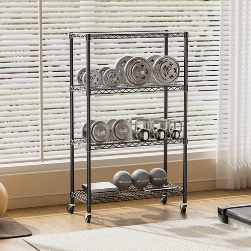 Miniatura 8 de SINGAYE Estante de almacenamiento ajustable de 4 niveles con ruedas, estantería resistente, estantes de alambre para garaje, oficina, despensa, Negro