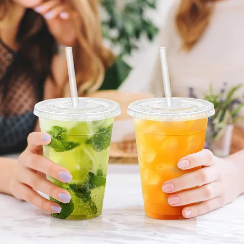 Miniatura 7 de Clawsoff 16 onzas 100 unidades de vasos de plástico con tapas y sorbetes, vasos de café helado transparentes resistentes y aptos para alimentos