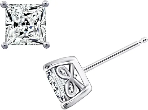 Miniatura 3 de Tienda Collection Plated Sterling Silver Stud Earrings set with Princess Brilliant Cut Infinite Elements Cubic Zirconia