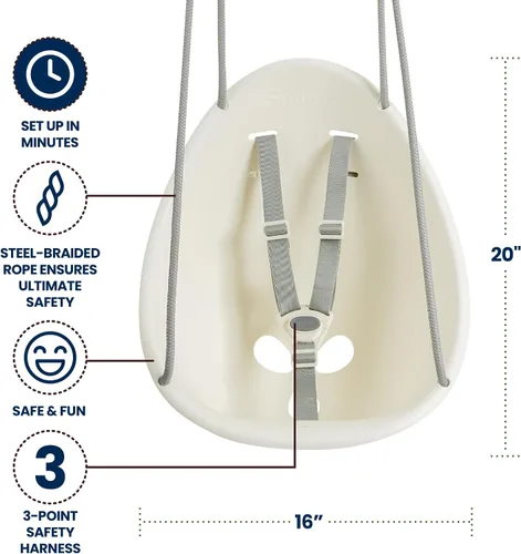 Miniatura 5 de Swurfer Columpio de coco para niños pequeños, cómodo columpio para bebé al aire libre, arnés de seguridad ajustable de 3 puntos, sistema de bloqueo