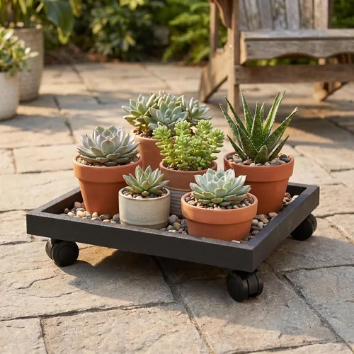 Miniatura 8 de Plato Cuadrado Rodante para Plantas de 9.8 Pulgadas con Ruedas, Soporte con Ruedas de Servicio Pesado para Plantas en Maceta, Bandeja Base Rodante