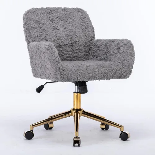 Miniatura 24 de Silla de oficina en casa de terciopelo con base de metal dorado y ribete de cabeza de clavo, moderna silla de trabajo tapizada giratoria tapizada