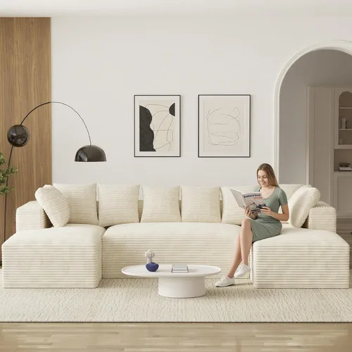 Miniatura 24 de Sofás seccionales en forma de U de gran tamaño de 143 pulgadas para sala de estar, cómodo sofá de pana esponjosa azul sin huesos, juego de sofá