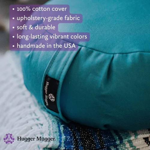 Miniatura 4 de Hugger Mugger Cojín de meditación Zafu - Soporte para sentarse con patas cruzadas, relleno de trigo sarraceno, tela duradera, mango cómodo, hecho a