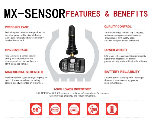 Miniatura 2 de Autel Sensores TPMS 2 en 1 Sensor MX-Sensor 315Mhz/433Mhz Sensor de presión de neumáticos, sensores TPMS inalámbricos programables y clonables a