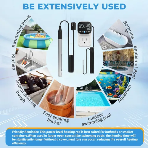 Miniatura 6 de Calentador de agua eléctrico de inmersión de 1800 W, calentadores de agua totalmente sumergibles con termostato y GFCI, para fregaderos, bañeras