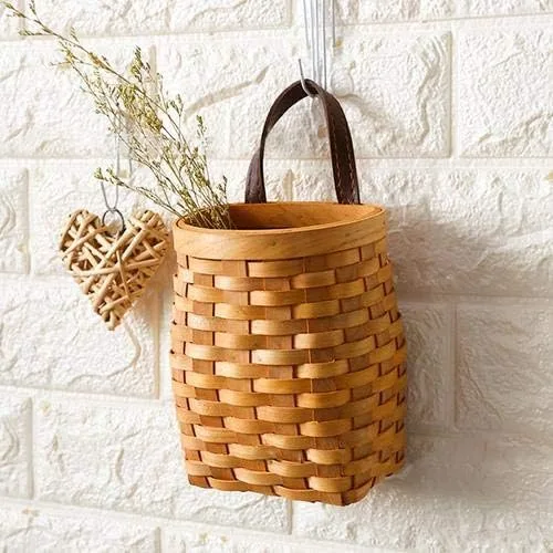 Miniatura 6 de Cesta colgante de mimbre tejida a mano, cesta de almacenamiento de madera portátil para colgar en la pared, cesta de flores, organizador de frutas