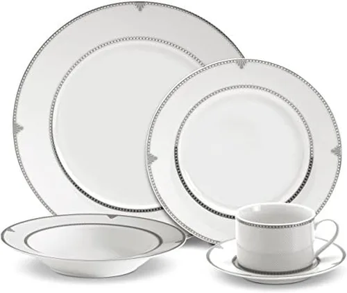 Miniatura 14 de Mikasa Parchment - Juego de vajilla de 40 piezas, servicio para 8, platos de porcelana duraderos, cuencos y tazas con diseño contemporáneo, apto
