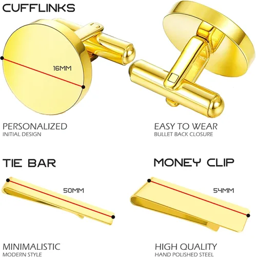 Miniatura 3 de BodyJ4You - Gemelos, sujetacorbata para camisa de botones y clip para dinero, diseño de iniciales personalizadas con letras del alfabeto A-Z, 4