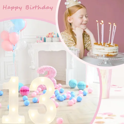 Miniatura 4 de Números Decorativos con Luces LED, Decoraciones de Cumpleaños número 13, Luces de Números LED Blanco Cálido, Letrero de Número de Marquesina