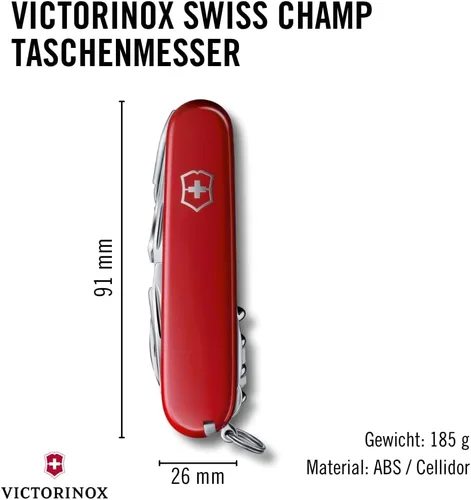 Miniatura 4 de Victorinox Swiss Champ - Cuchillo suizo del ejército, 33 funciones, navaja de bolsillo de fabricación suiza con hoja grande, destornillador, cincel