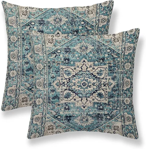 Miniatura 28 de Juego de 2 fundas de almohada bohemias de 16 x 16 pulgadas, color negro y marrón, fundas de almohada con patrón de alfombra étnica rústica, fundas