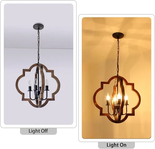 Miniatura 7 de Lámpara de araña de madera de granja de 19.49 pulgadas, lámpara rústica de comedor de 4 luces, lámpara de araña de altura ajustable, iluminación