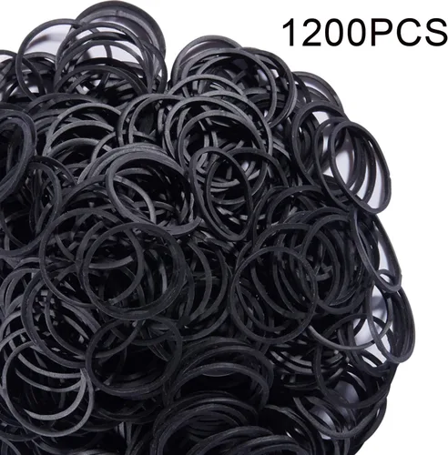 Miniatura 3 de AMUU Bandas de goma 1200 piezas pequeñas negras pequeñas bandas elásticas suaves para trenzas de 0.63 pulgadas de diámetro, bandas de goma