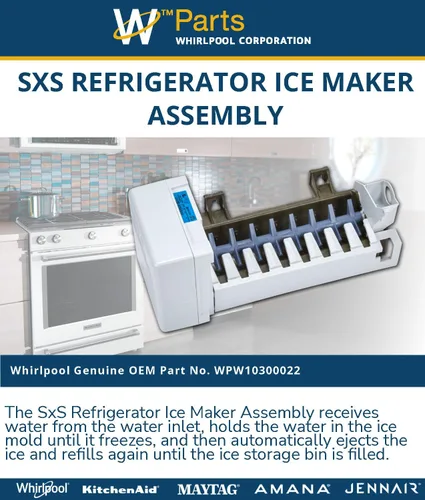 Miniatura 5 de Whirlpool WPW10300022 Pieza de repuesto para ensamblaje de máquina de hielo para refrigerador SxS OEM genuino, sustituye a W10122556, W10300022