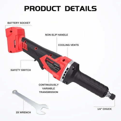 Miniatura 9 de Amoladoras inalámbricas para batería Milwaukee M18 de 18 V, motor sin escobillas de hasta 25000 RPM, pinza de 1/4 pulgadas para pulido, corte