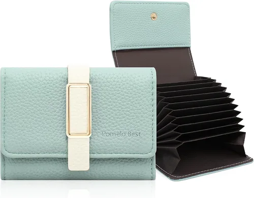 Miniatura 8 de Pomelo Best Cartera RFID para mujer, pequeña funda de cuero con cremallera y 11 ranuras para tarjetas, Negro, Classic