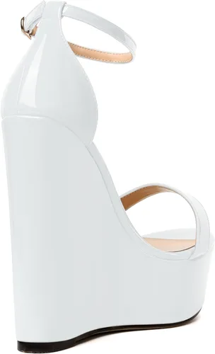 Miniatura 5 de WAYDERNS Sandalias de tacón alto con plataforma y correa de tobillo para mujer, con hebilla de noche, puntera abierta, de moda, de charol, de 6