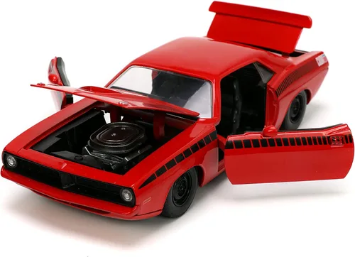 Miniatura 6 de Jada Toys Big Time Muscle 1:24 1973 Plymouth Barracuda - Coche fundido a presión rojo/negro, juguetes para niños y adultos