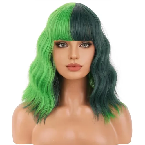 Miniatura 40 de BERON 14 Inches Ash Blonde Wig with Bangs Short Curly Wig Short Ash Blonde Bob Synthetic Wigs for Women Daily Halloween Party or Cosplay Hairnet