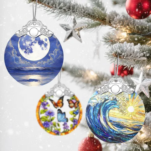 Miniatura 5 de Adorno de vitral, adorno de Navidad, adornos colgantes para decoración del hogar y adornos del árbol de Navidad, exquisita decoración navideña
